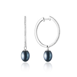 Cercei rotunzi argint cu perle naturale negre si pietre DiAmanti SK20218EL_B-G (Argint 925‰ 3,7 g.)